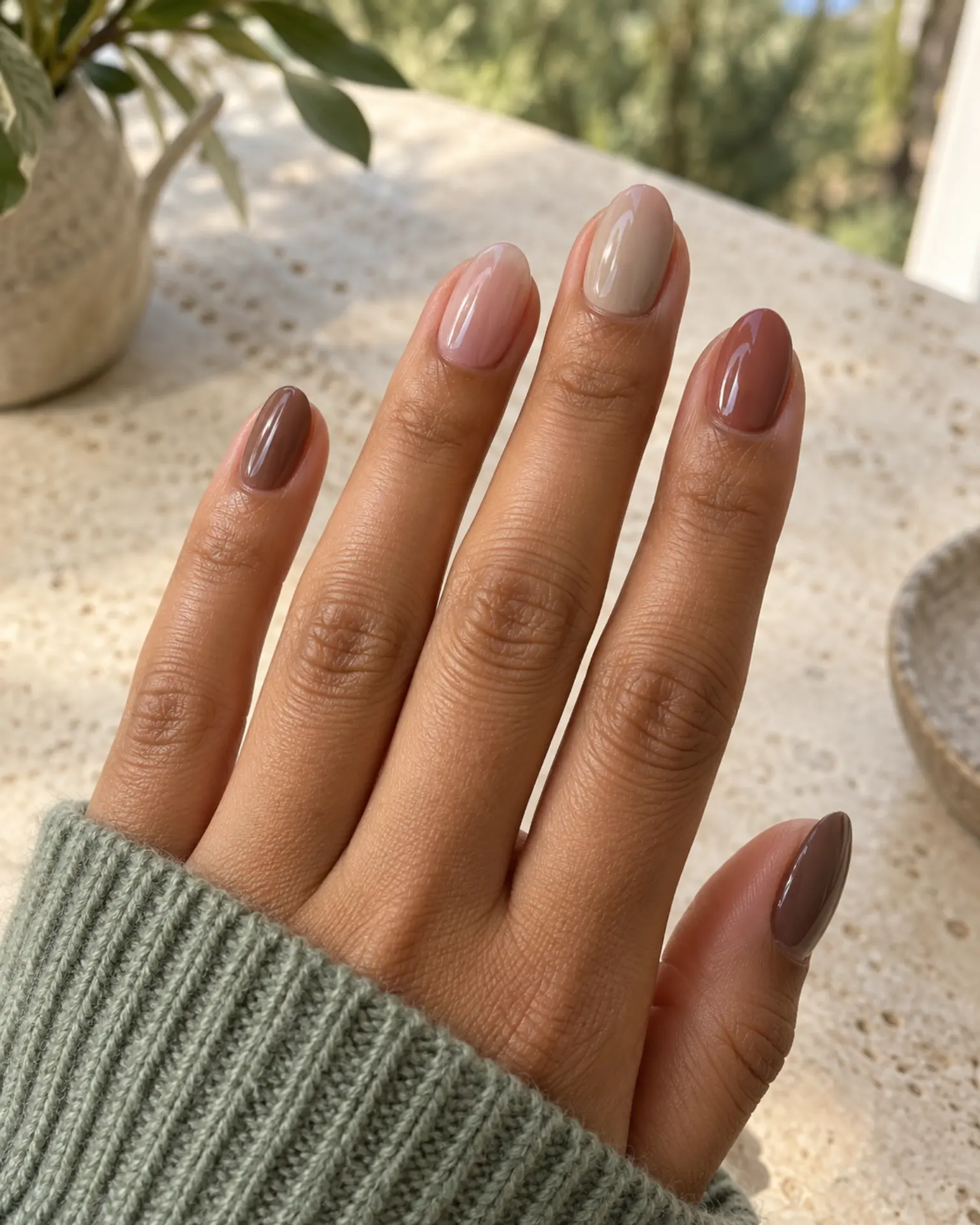 Mushroom Glossy Statement manicure inspiration for work nail ideas