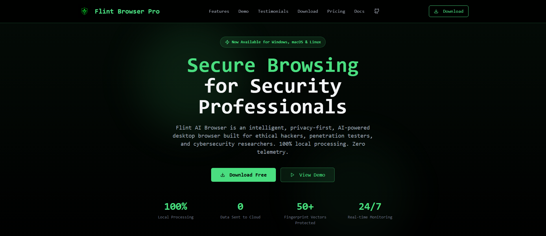 Forensic screenshot of flintbrowser.pages.dev showing the phishing page layout
