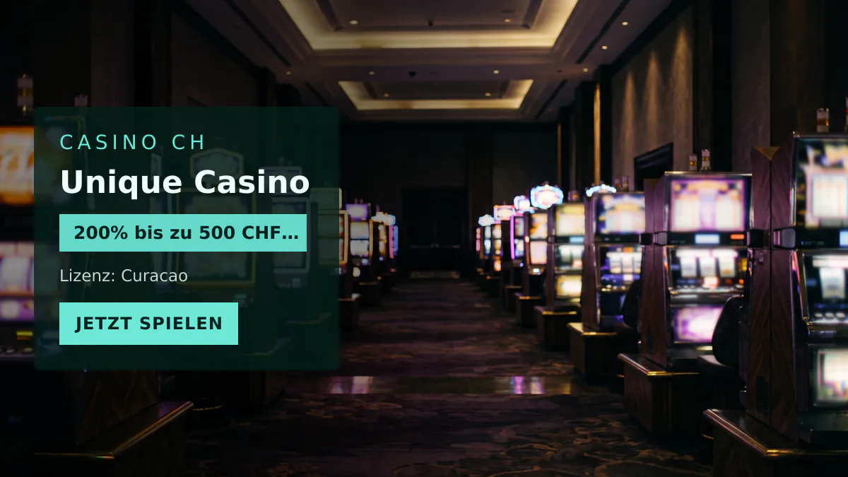 Unique Casino — Willkommensbonus 200% bis zu 500 CHF + 100 FS, Zahlungen: Visa, Mastercard, Sofort, CashtoCode, Neosurf