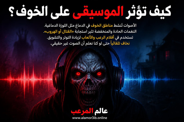 رسم توضيحي للدماغ واللوزة الدماغية أثناء سماع موسيقى مرعبة
