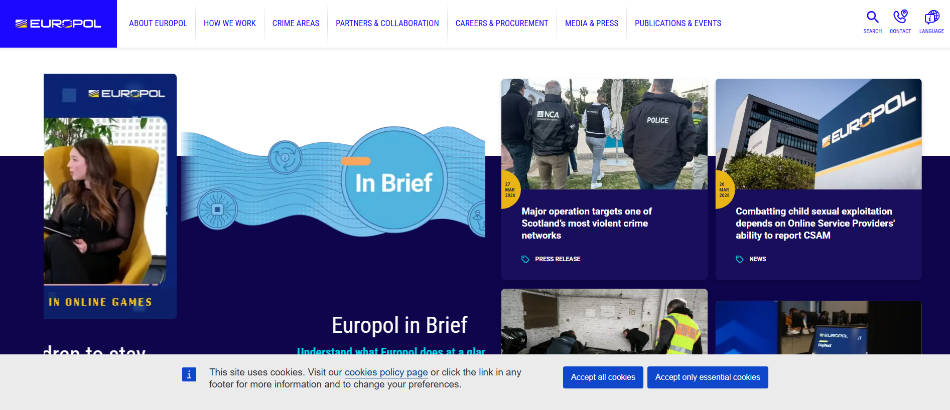 Forensic screenshot of europol.europa.eu showing the phishing page layout