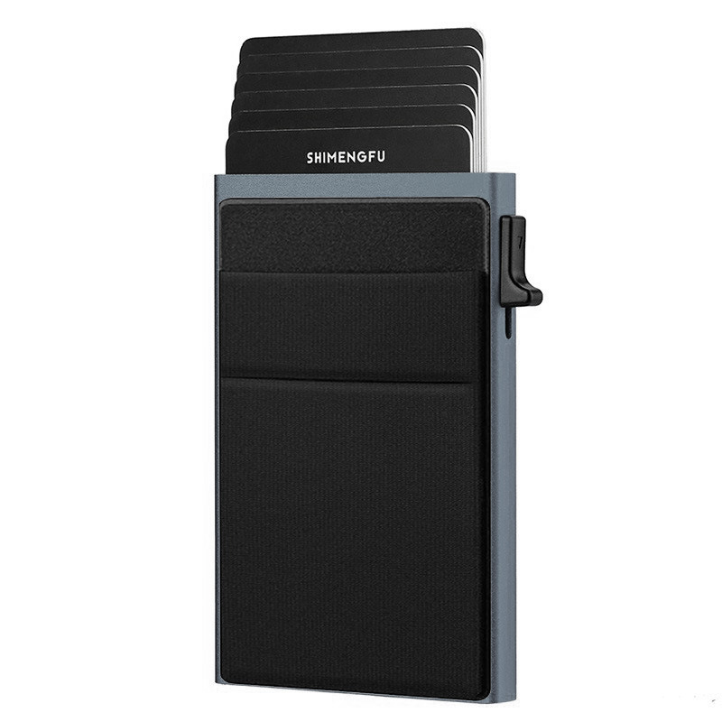 Grey RFID Blocking Aluminum Wallet - Slim Pop Up Card Holder - 10+ Card Capacity, Cash Pocket, Lightweight Front Pocket Design