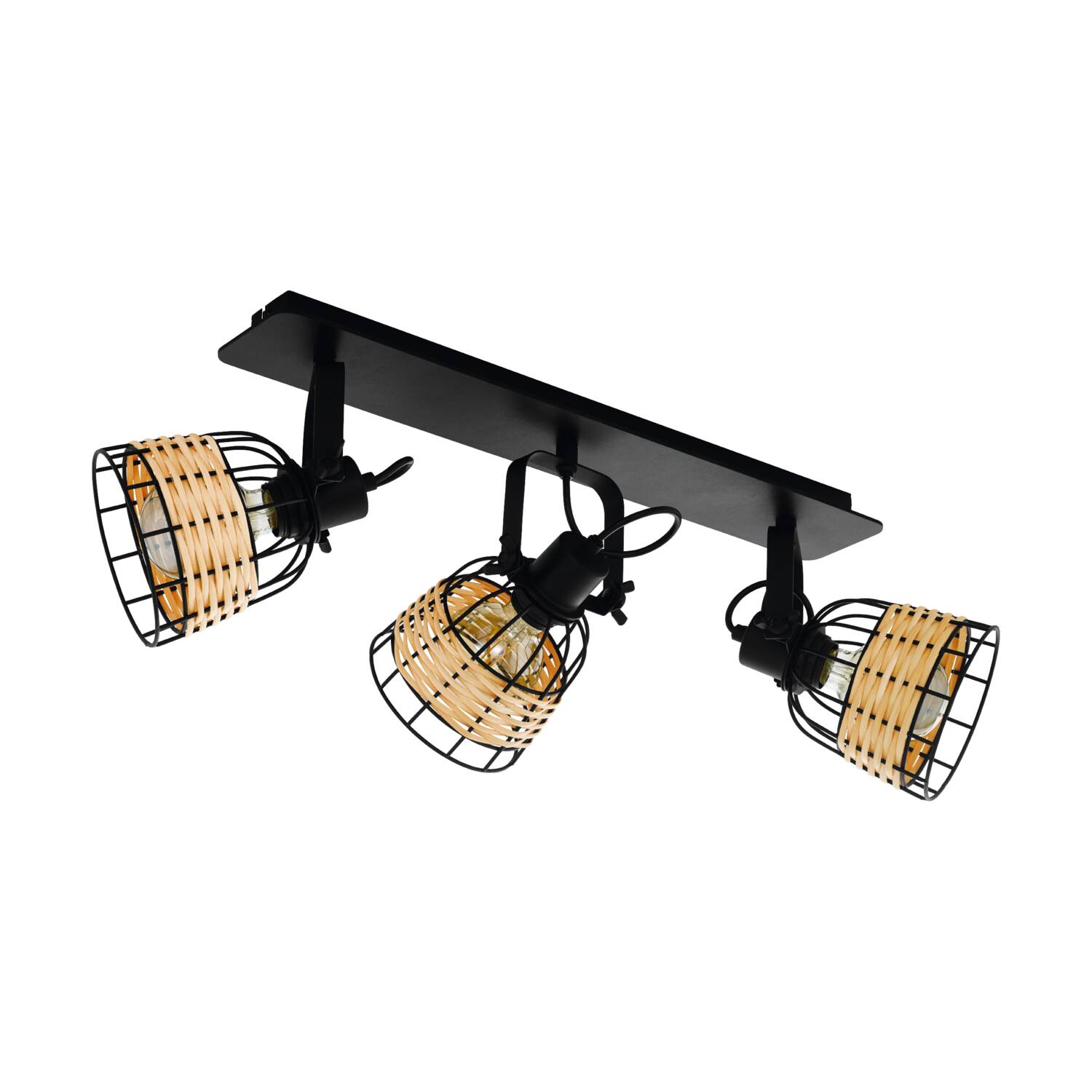 Suspension Anwick 1 3 lumières E27 – Noir et rotin