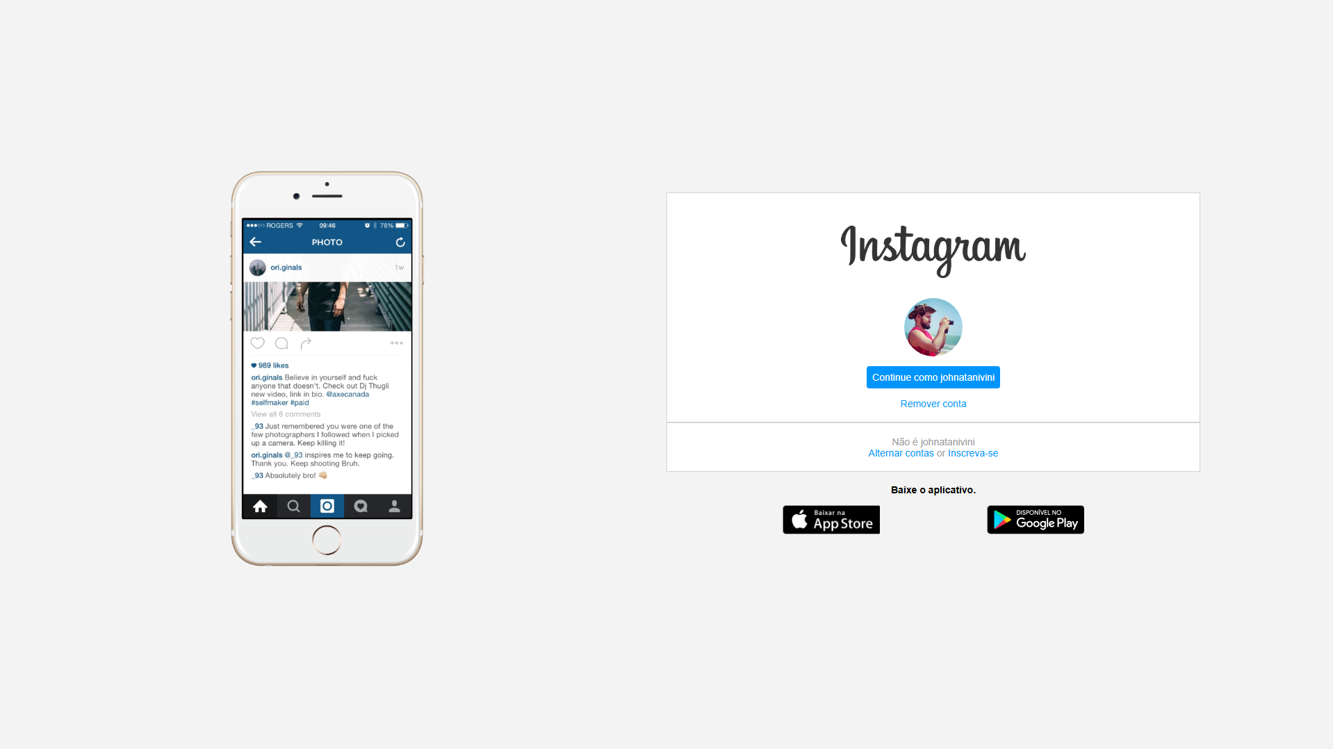 Stored capture of insta-clone-johnatanivini.vercel.app
