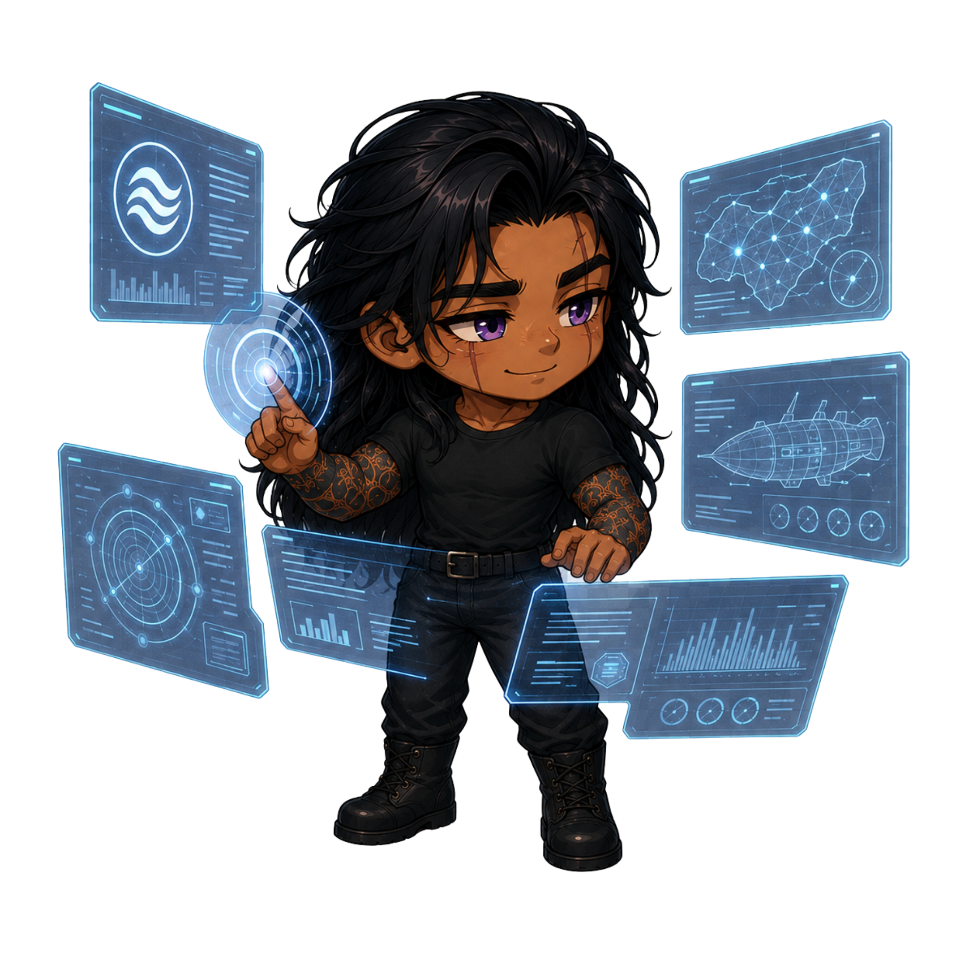 Mizu checking holoscreens