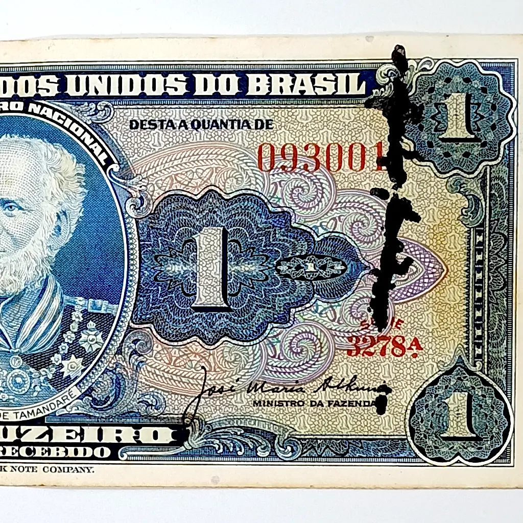 Cédula 1 Cruzeiro 1956 Tamandaré – Série 3278 – NÚMERO BAIXO 093001 – C013
