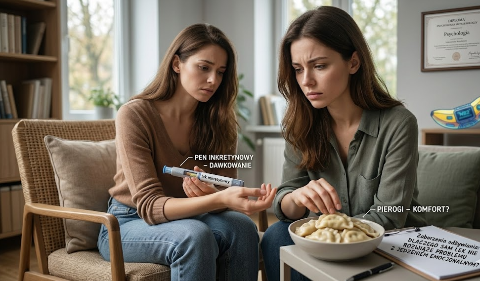 leki inkretynowe, jedzenie emocjonalne, zaburzenia odżywiania, napadowe objadanie się, psychologia otyłości, psycholog Nowy Targ