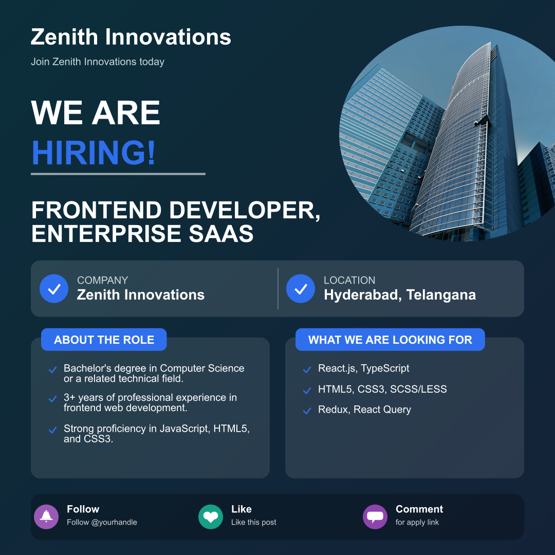 Zenith Innovations Hiring Frontend Developer, Enterprise SaaS | Latest Job Opening