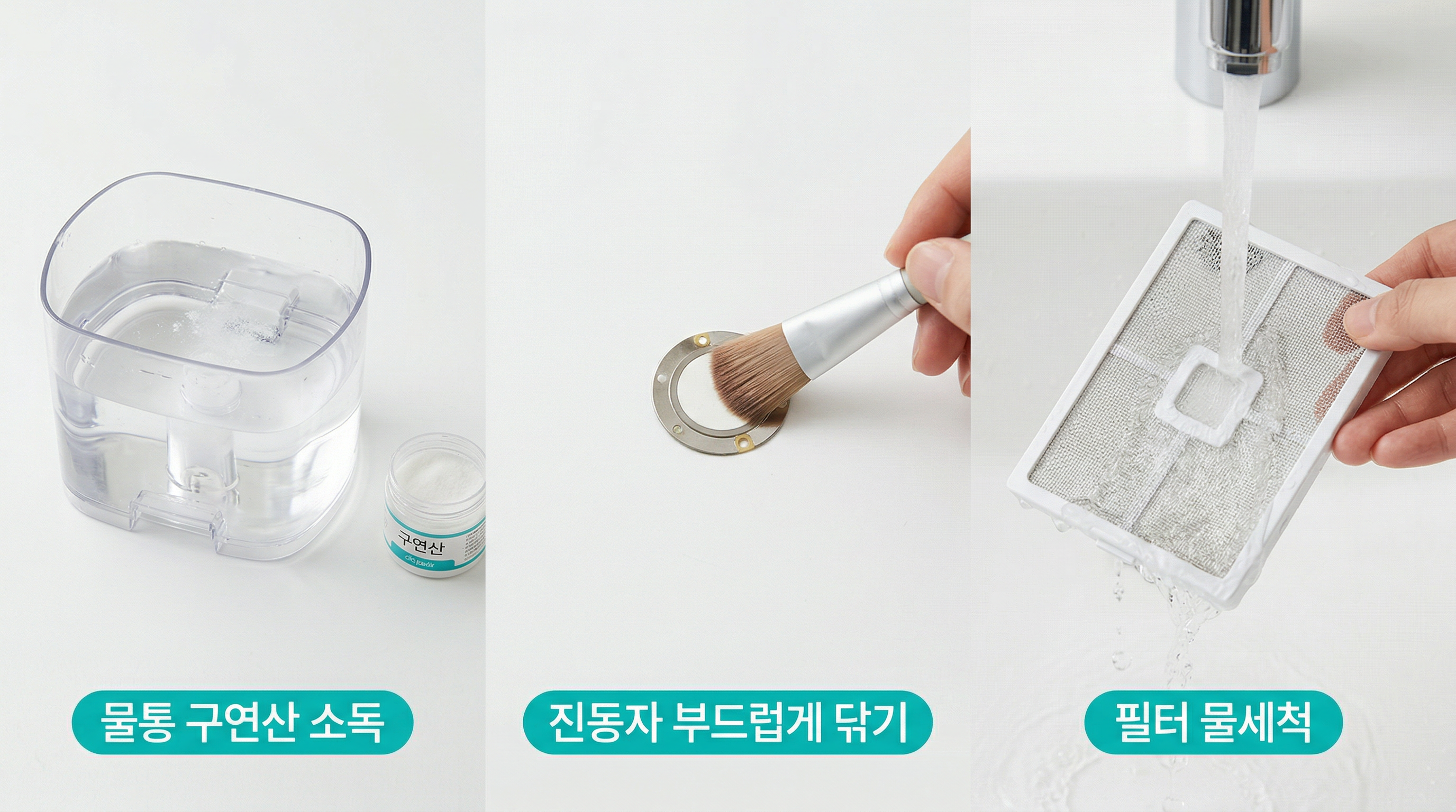 가습기 물통 구연산 소독 진동자 청소
