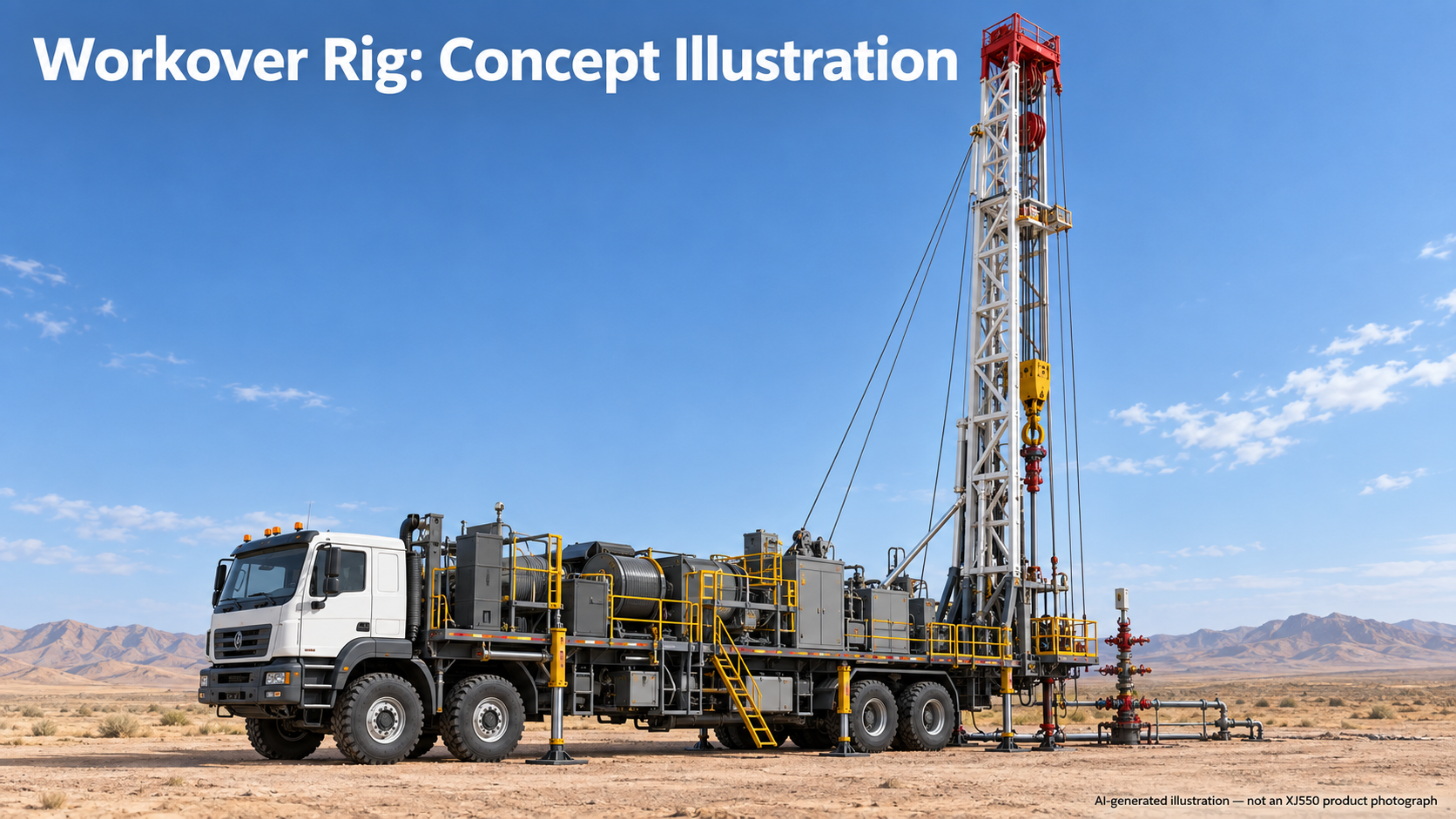 Generic truck-mounted workover rig concept showing major equipment layout