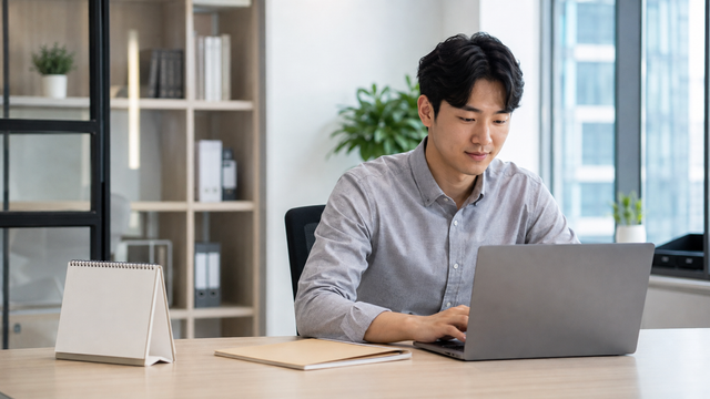 직장인이 배우자 출산전후휴가 신청서를 준비하는 모습