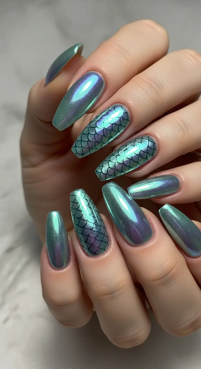 Classic Mermaid Pearl Iridescent Almond Nails