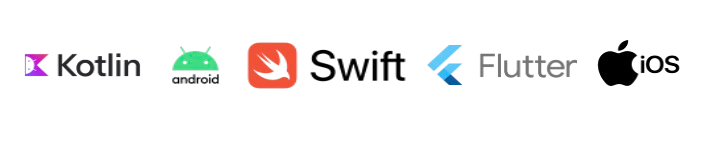 Logos de Android, Kotlin, Swift, Flutter, iOS