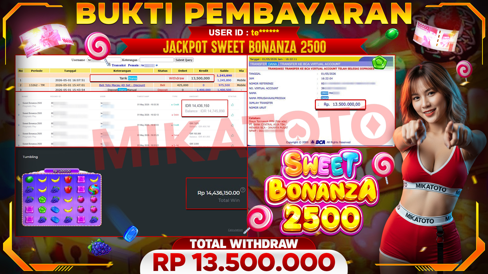 🏆 SELAMAT KEPADA PEMENANG JACKPOT DI Sweet Bonanza 2500 - Pragmatic Play 13,500,000 🏆