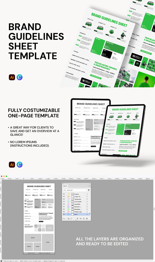 Brand Guidelines Sheet Template for Illustrator & Canva