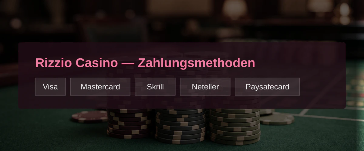 Rizzio Casino — Zahlungsmethoden: Visa, Mastercard, Skrill, Neteller, Paysafecard