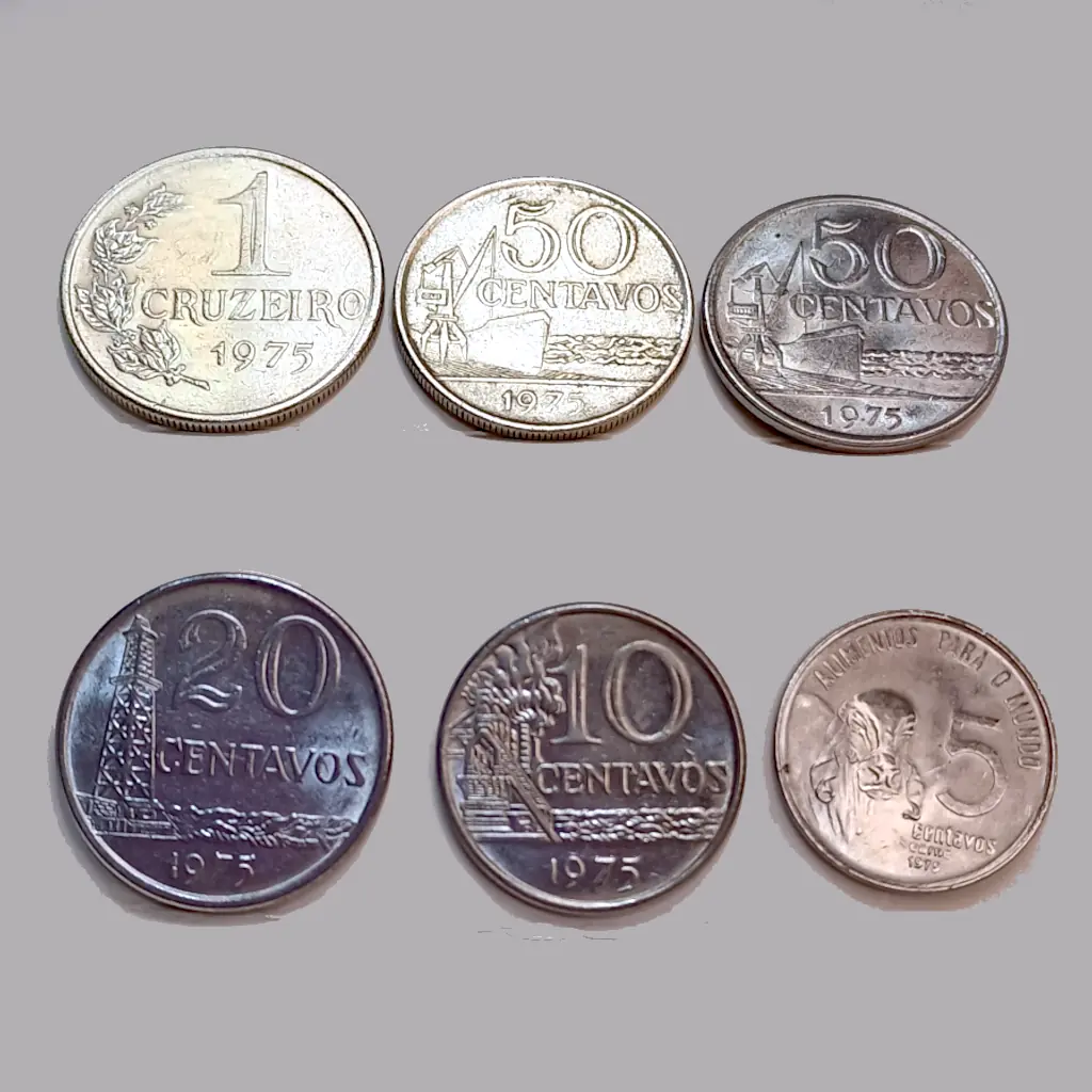 Lote com 6 Moedas Diferentes do Cruzeiro de 1975 MBC/SOB