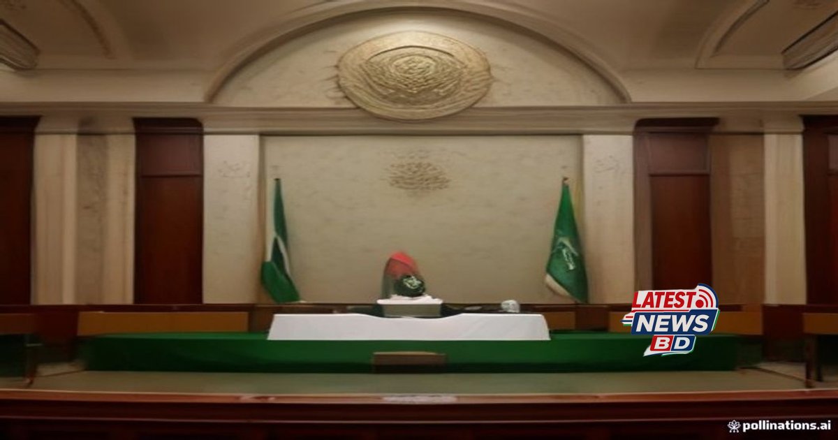 Symbolic scene of Bangladesh-India diplomatic relations with national flags and government buildings