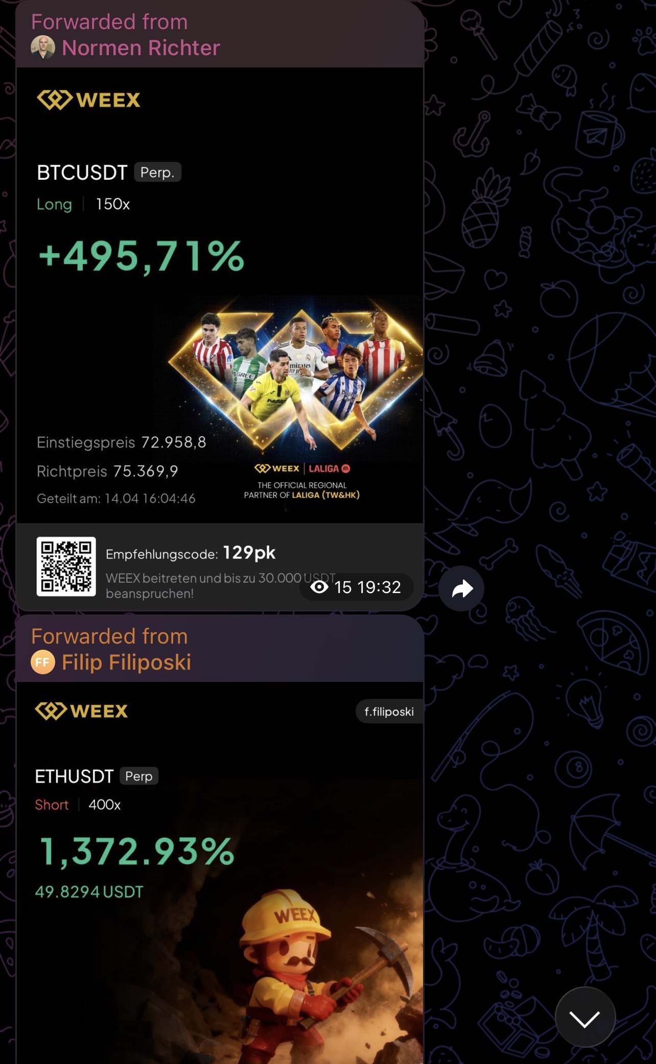 Member payout screenshot