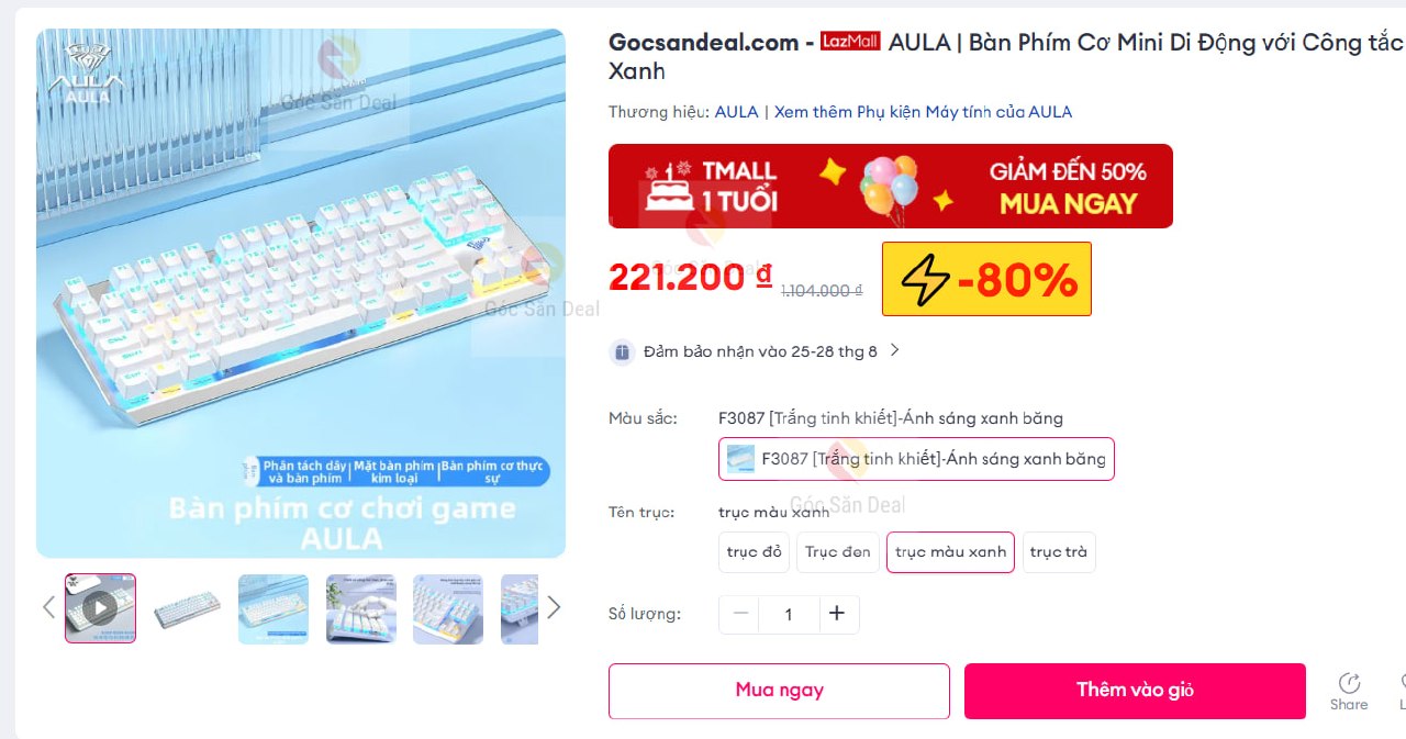 AULA | Bàn Phím Cơ Mini Di Động với Công tắc Xanh