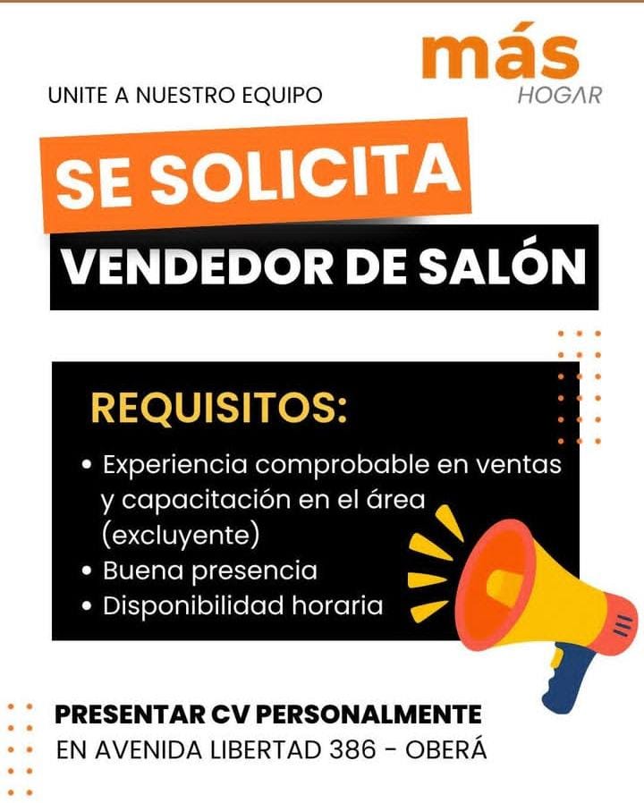 Se busca Vendedor de Salón en Oberá