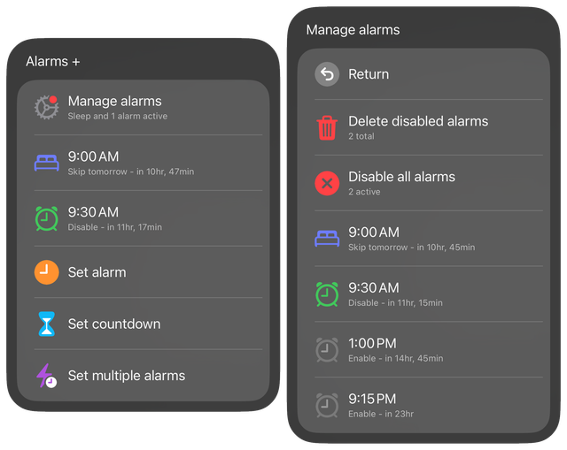 Alarms + Menus