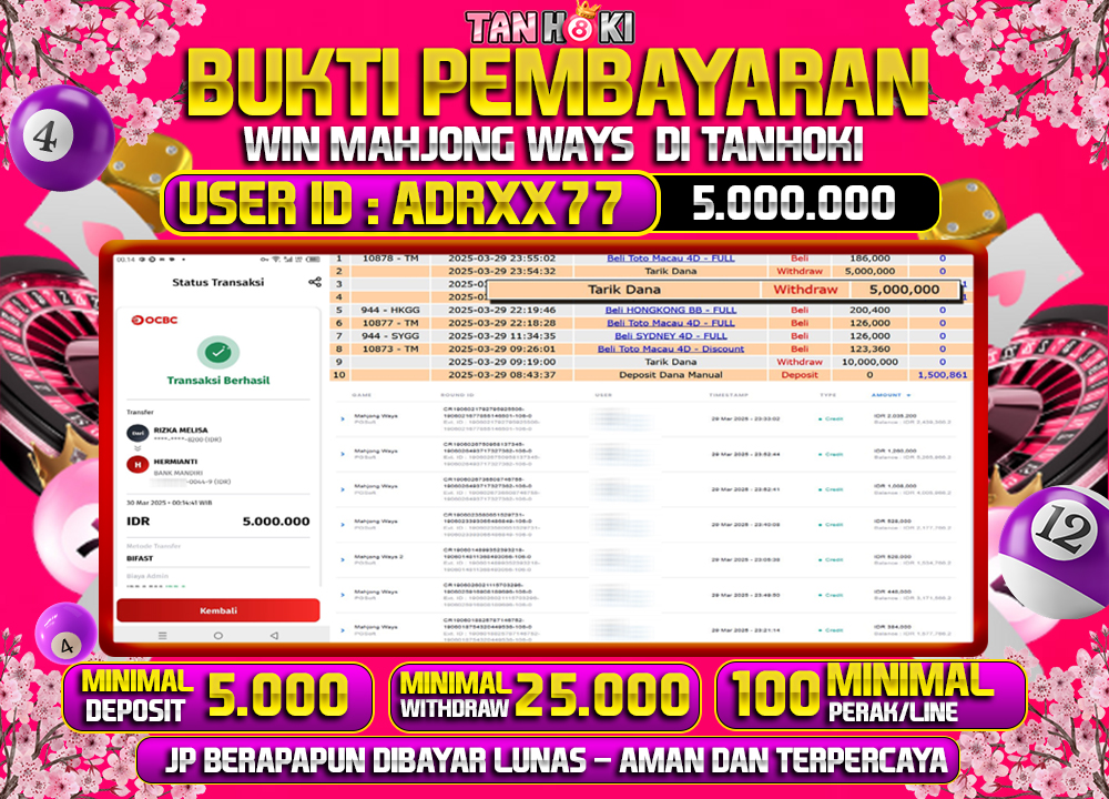 TANHOKI JACKPOT SLOT MAHJONG WAYS Rp.5.000.000,- LUNAS