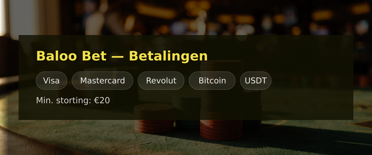 Baloo Bet — Betalingen: Visa, Mastercard, Revolut, Bitcoin, USDT