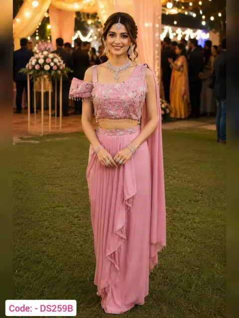 Pink color designer stitched skirt blouse