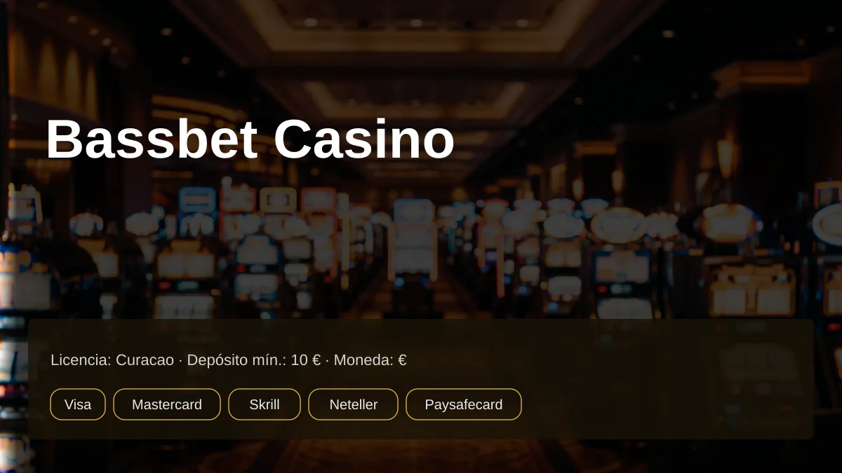 Bassbet Casino — bono de bienvenida 100% hasta 500 € + 200 FS, pagos: Visa, Mastercard, Skrill, Neteller, Paysafecard Bassbet Casino — bono de bienvenida 100% hasta 500 € + 200 FS, pagos: Visa, Mastercard, Skrill, Neteller, Paysafecard