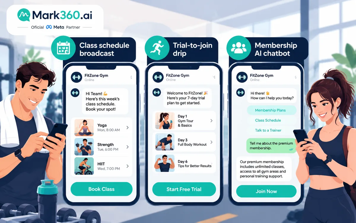 WhatsApp for Gyms & Fitness: Class Broadcasts, Trial Drips & Membership Chatbots — card