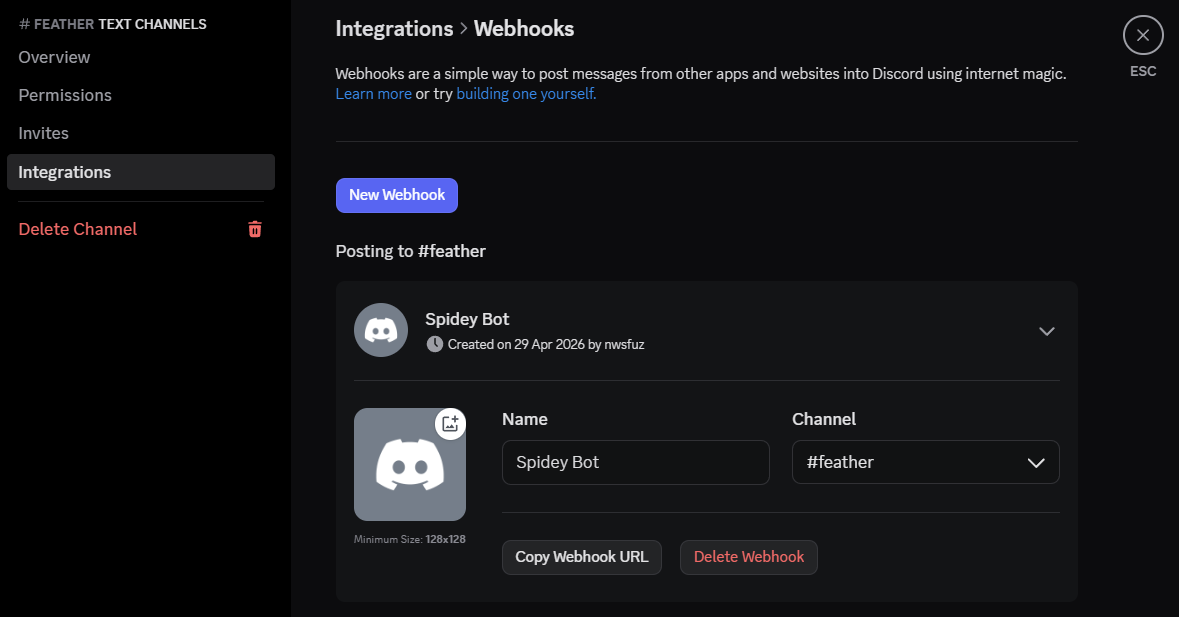 Create webhook in Discord