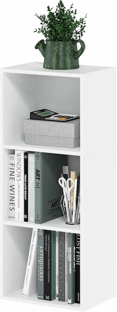 Furinno LUDER 3-Cube White Bookcase – Small Space Storage Shelf for Home Office
