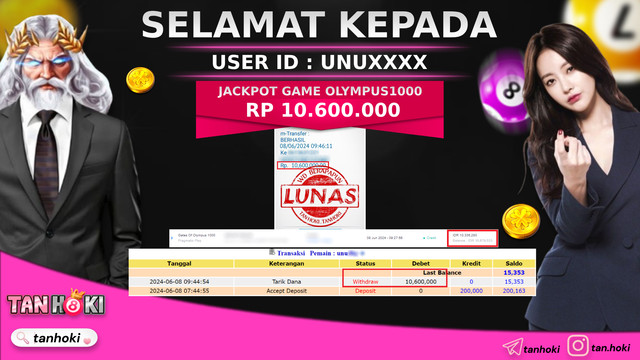 TANHOKI JACKPOT SLOT OLYMPUS1000 Rp.10.600.000,- LUNAS