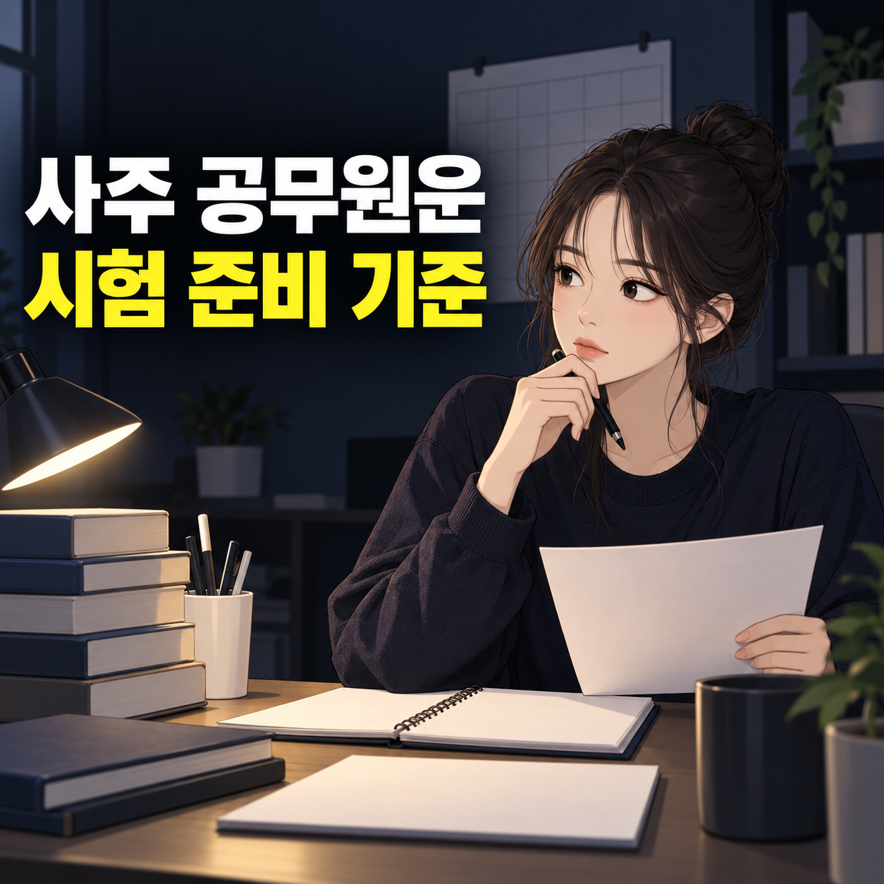 공무원 시험 일정과 학습 계획을 점검하는 서윤사주 웹툰 여성 대표 이미지