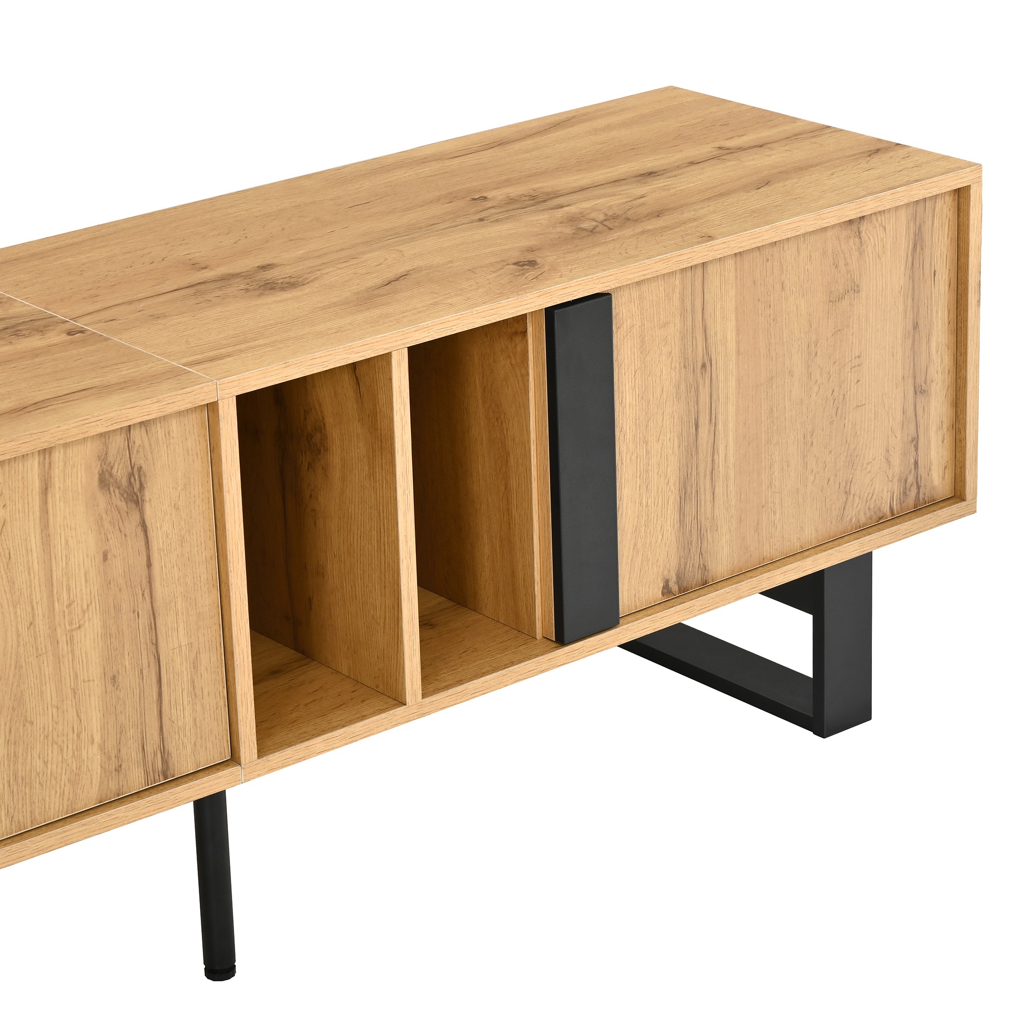 Meuble TV Naturel, 2 Portes, Rangement, Gestion des Câbles, Fermeture Douce, Structure Robuste - 160x40x50cm - Salon 6