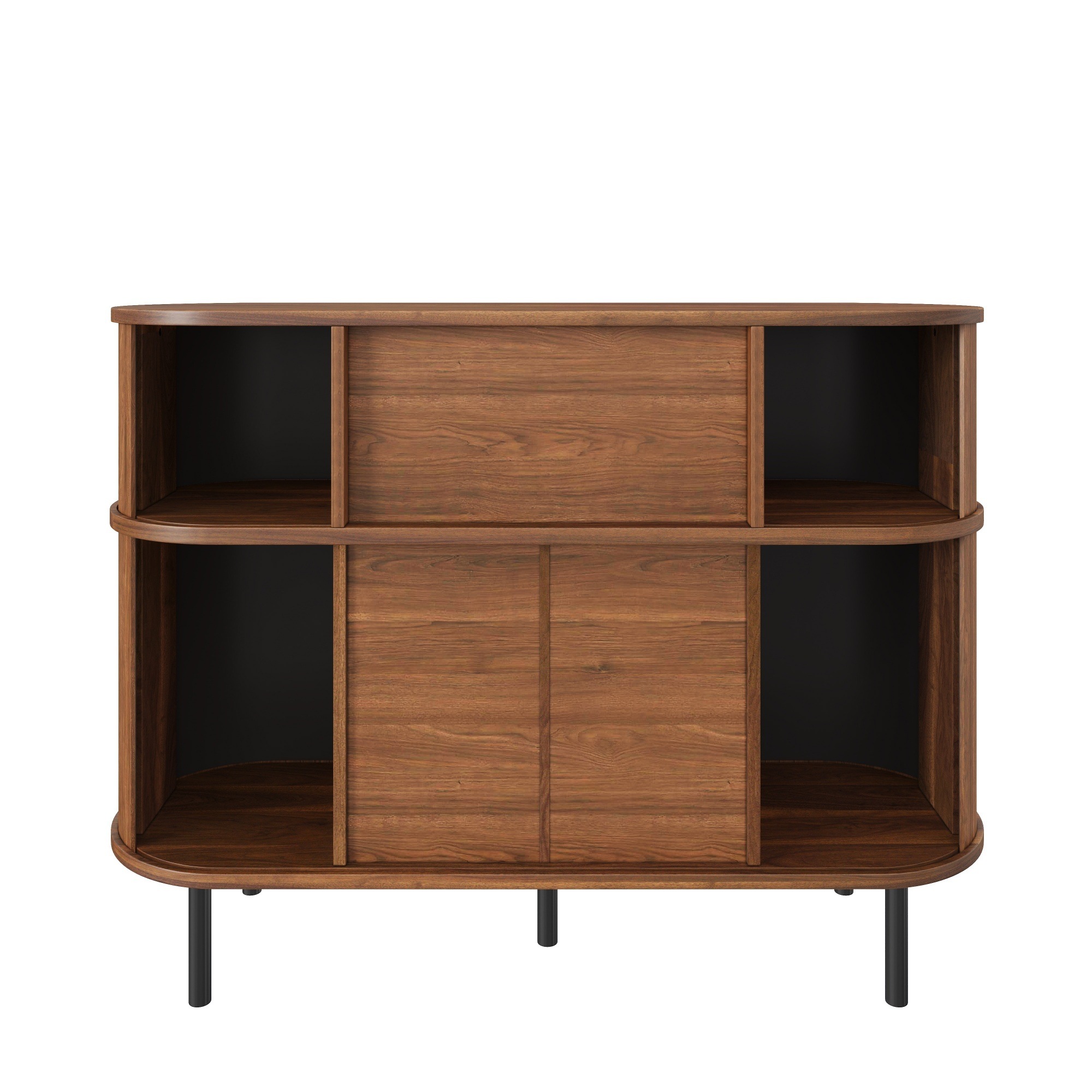 Buffet Noyer, Rangement, Portes Coulissantes, Design Moderne, Gain de Place, Fonctionnel - 110x35x81.5cm - Salon et Salle à Manger 5