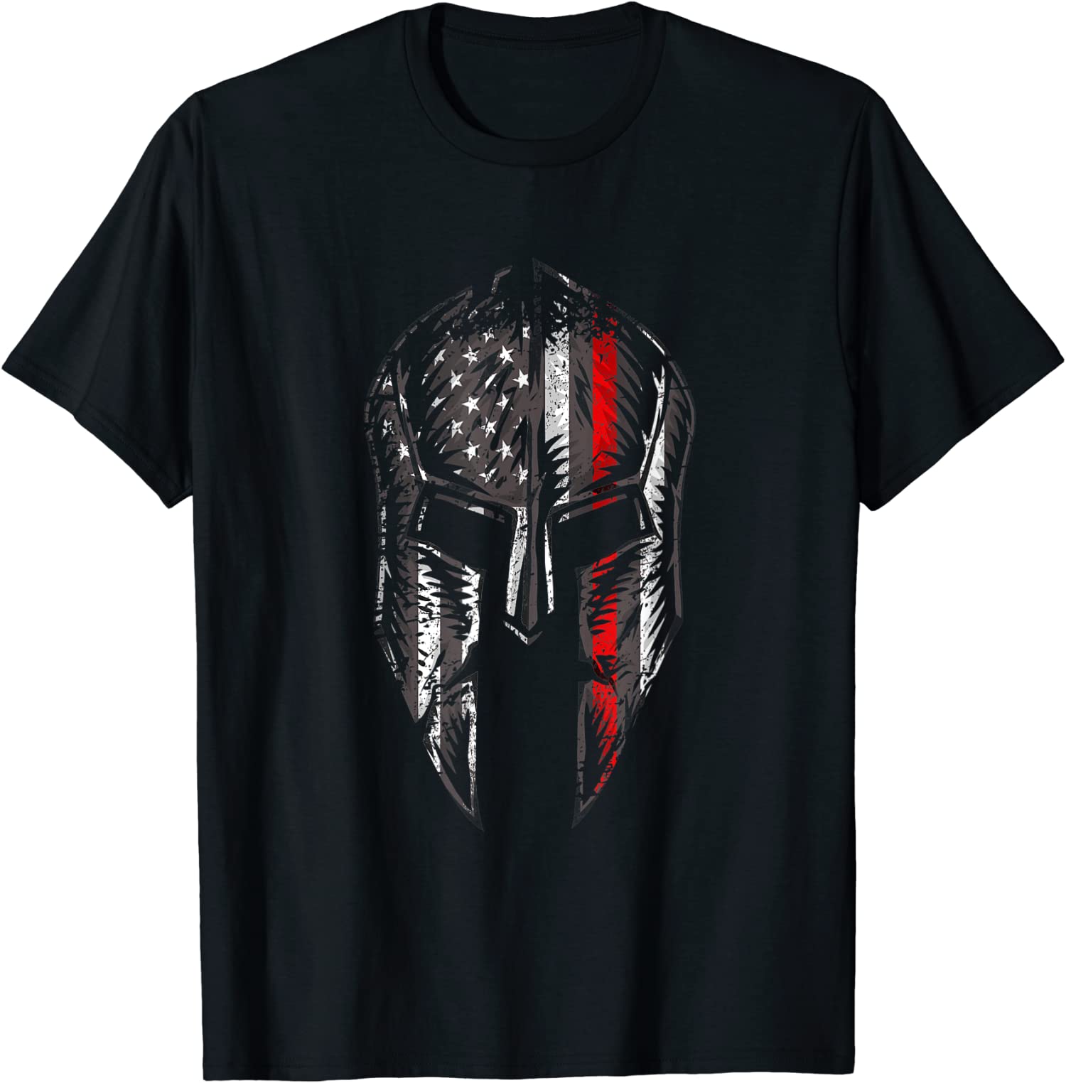 Thin Red Line Patriotic Spartan American Flag Helm Unisex T-Shirt