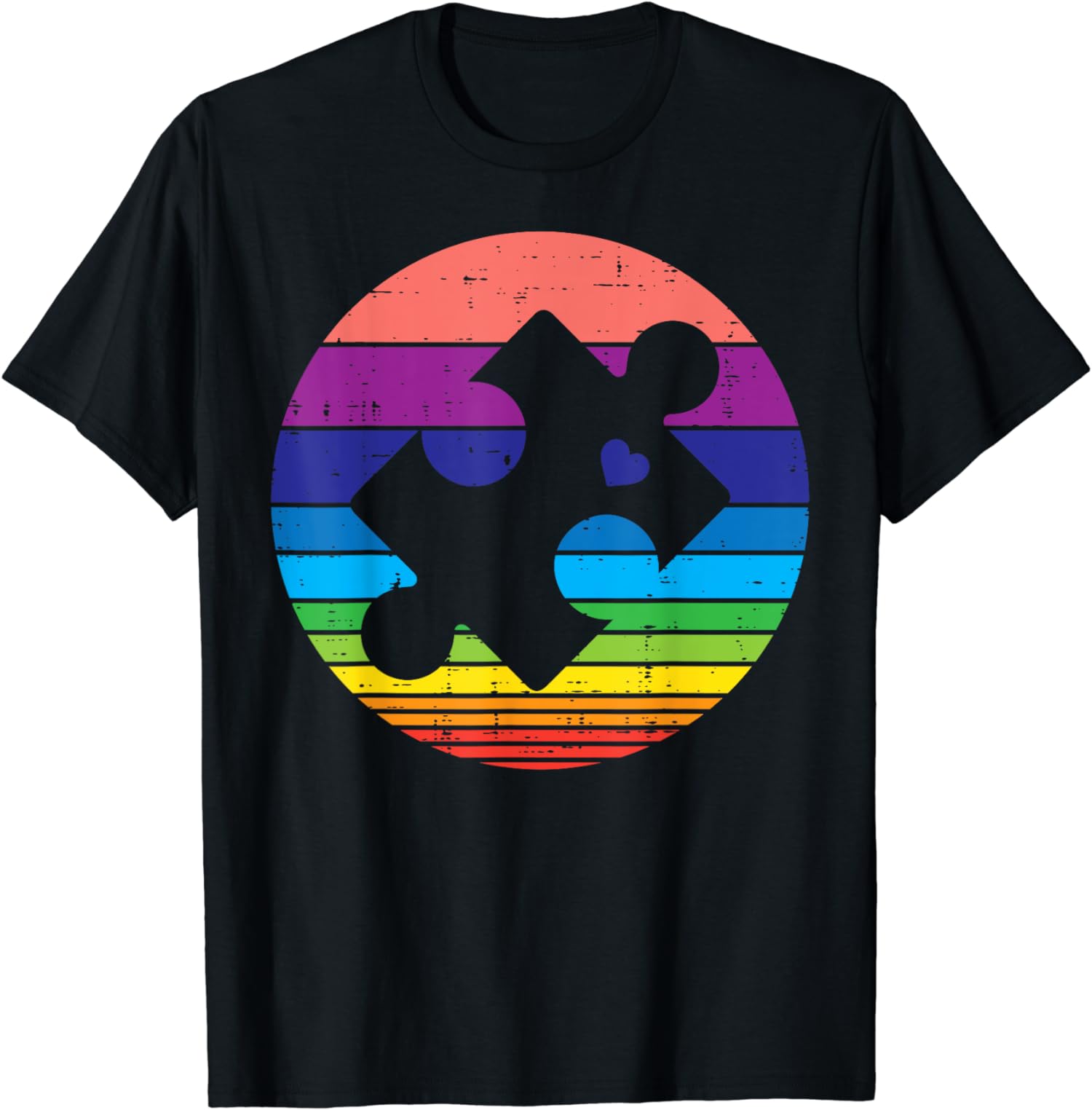 Retro Puzzle Rainbow Heart Autism Awareness Unisex T-Shirt