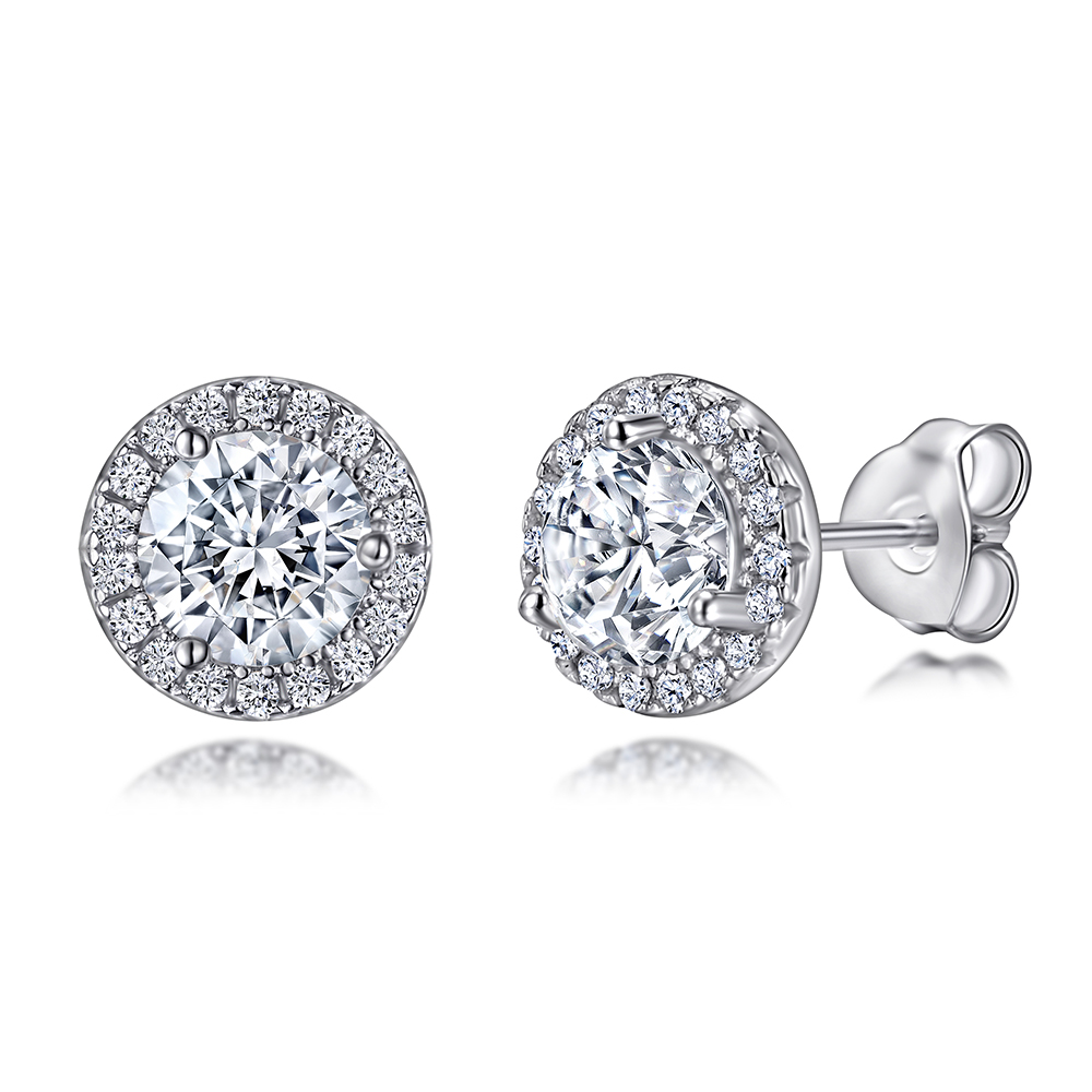 Round Brilliant Halo Studs