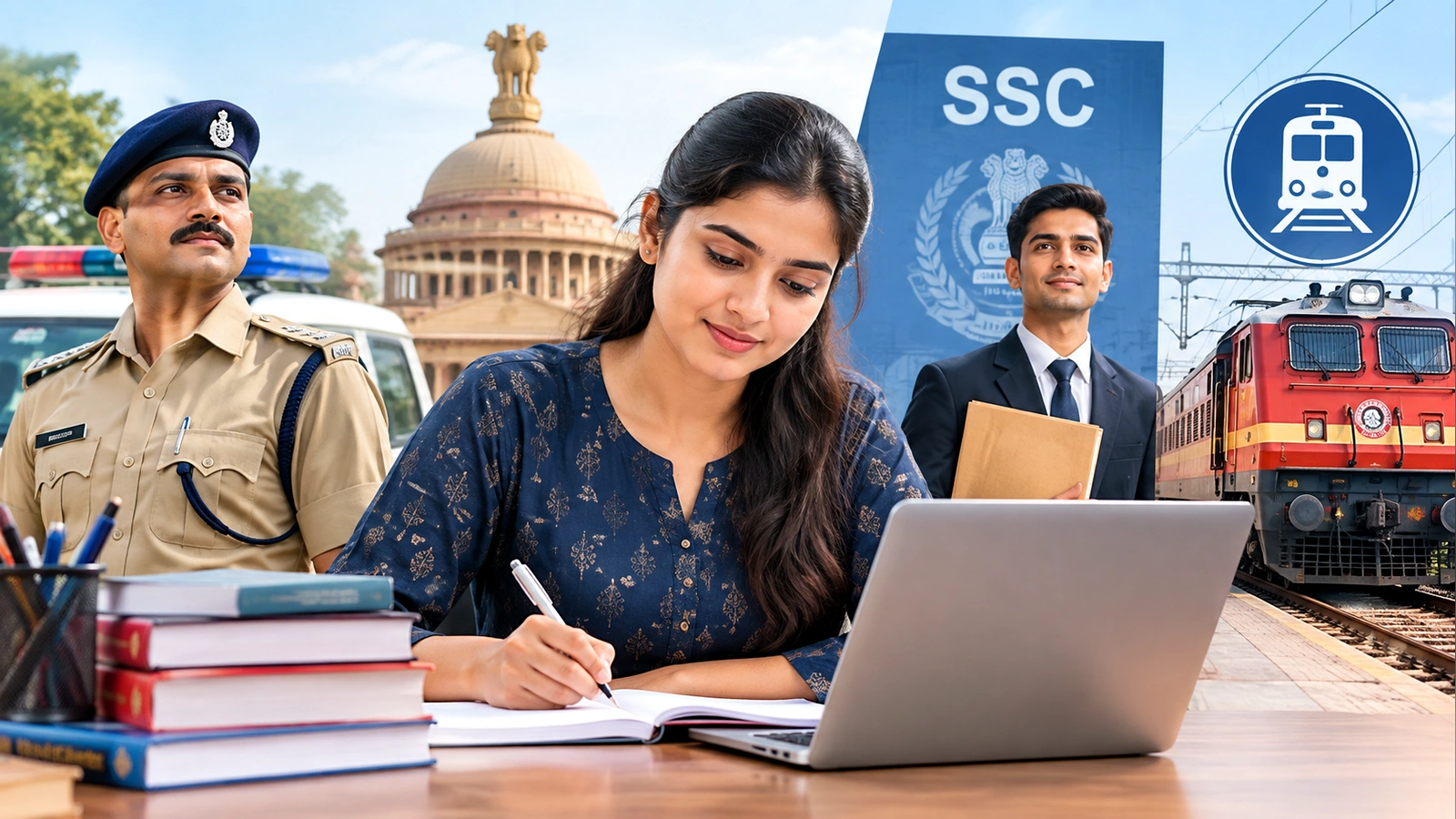 17,000 पदों पर सरकारी भर्ती: MP पुलिस, SSC और RRB में मौका - A Woman Sitting At A Table With A Laptop
