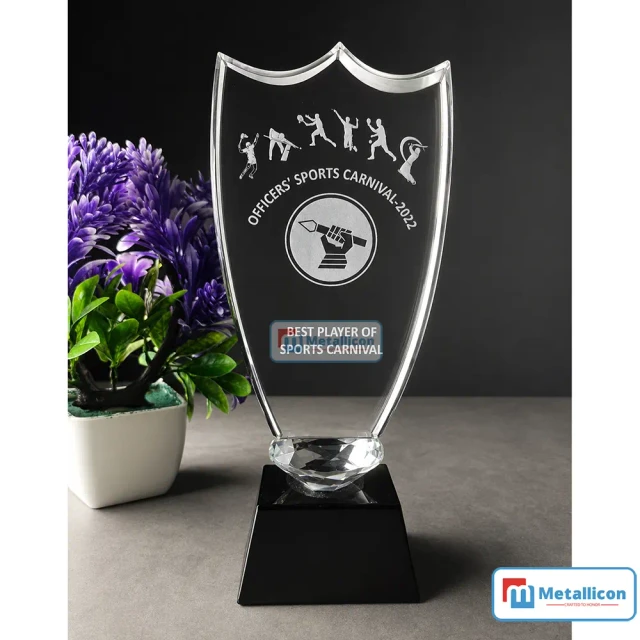 Premium Crystal Crest Trophy for University Events