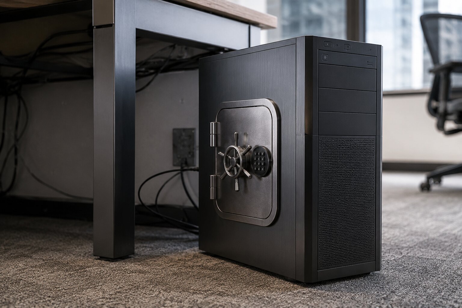 Desktop computer tower used for a physical CMOS battery reset