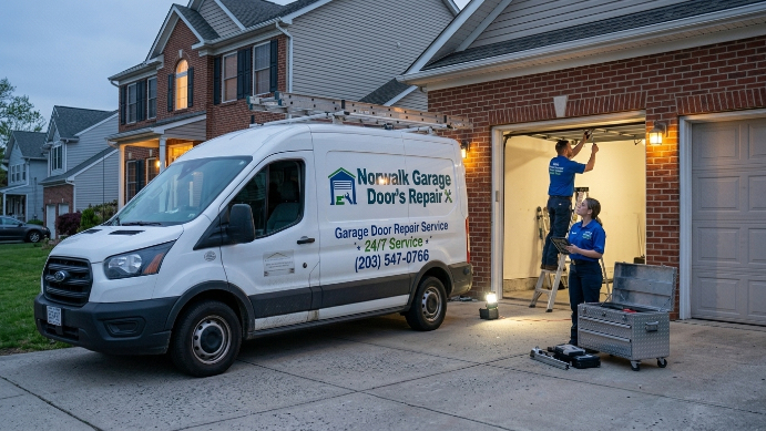 Garage door repair technician at work in Norwalk CT