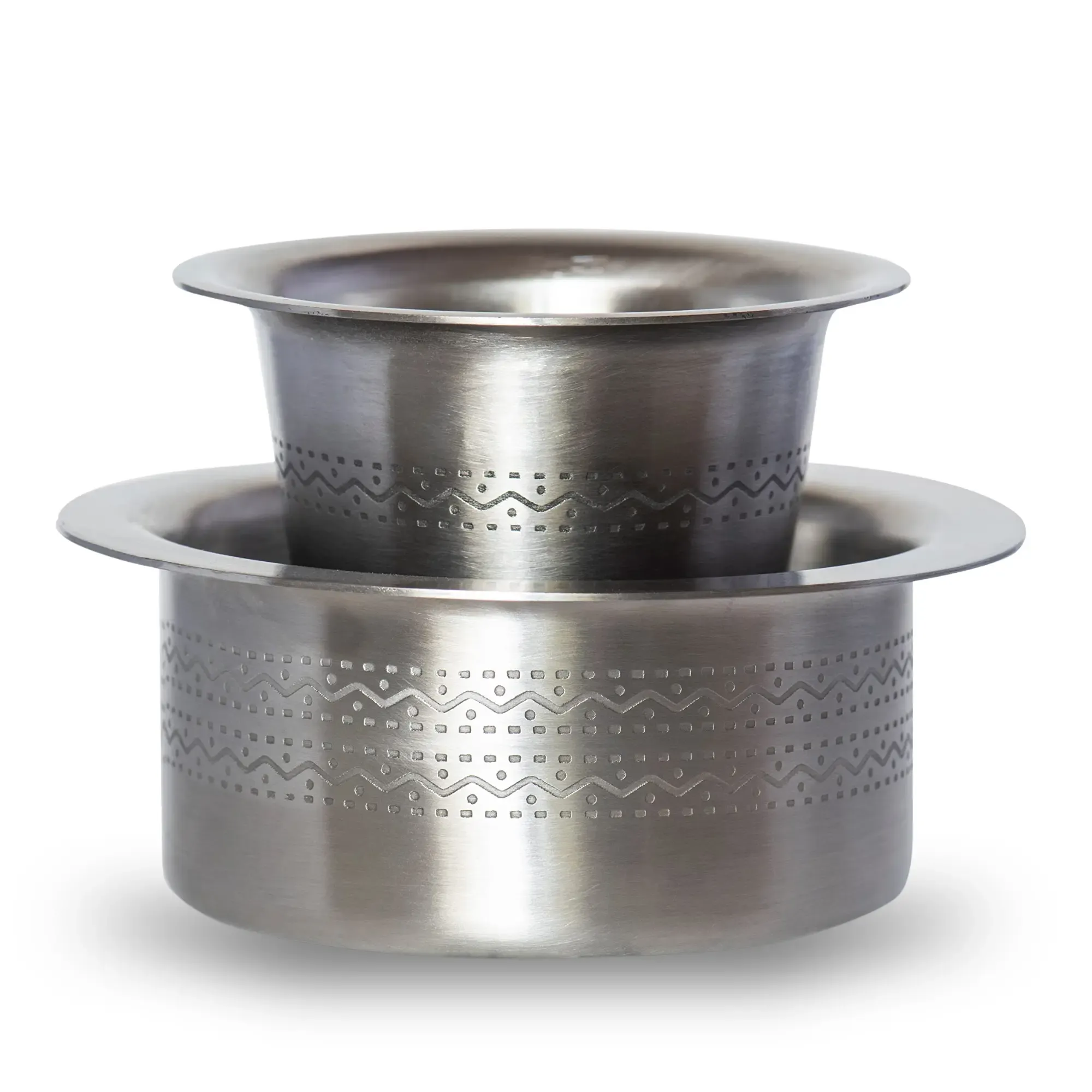 Sidapur Etched Stainless Steel Dabara Set in Brushed Matt Finish