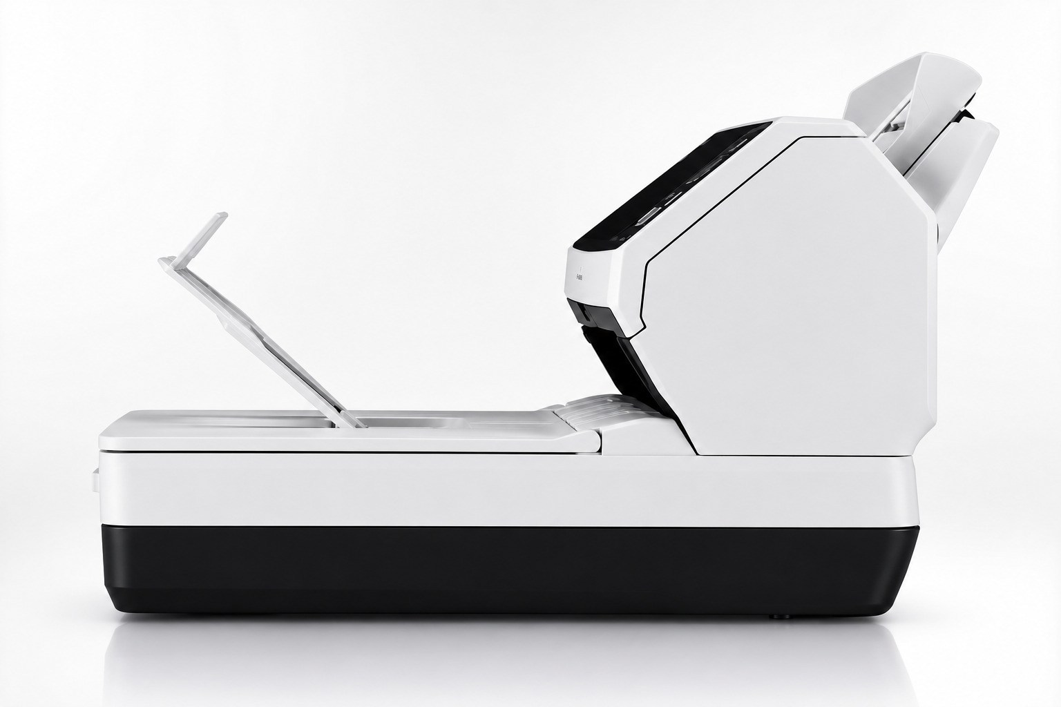 Side profile view of Ricoh fi-8290 A4 document scanner with flatbed scanner and automatic document feeder