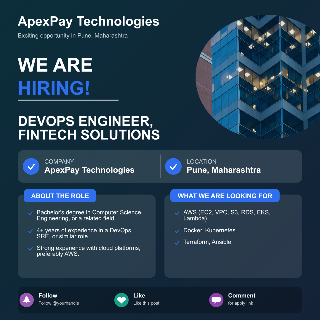 ApexPay Technologies Hiring DevOps Engineer, FinTech Solutions | Latest Job Opening