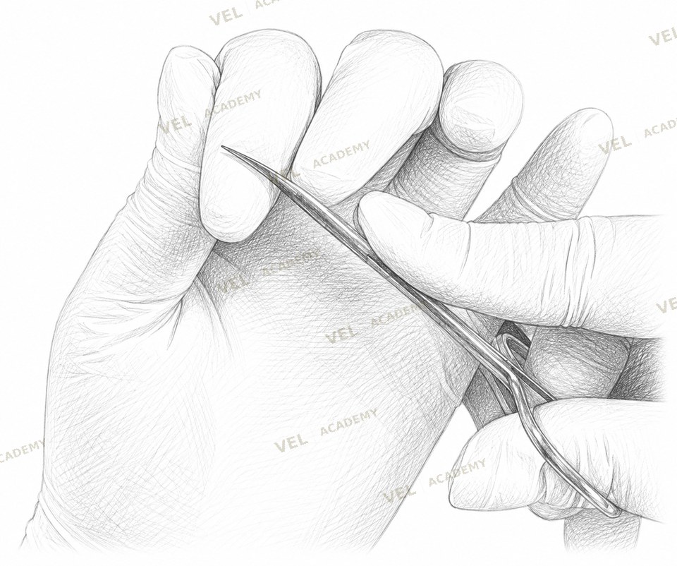 Cuticle scissors grip 1 thumb in right loop 90 degree cutting angle Russian manicure