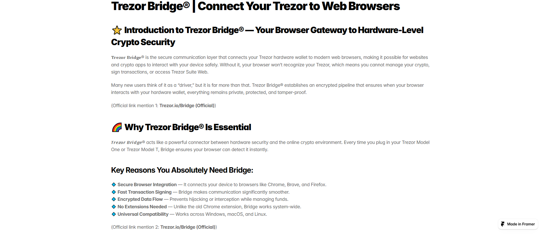 Forensic screenshot of trzrr-enbridg.framer.ai showing the phishing page layout