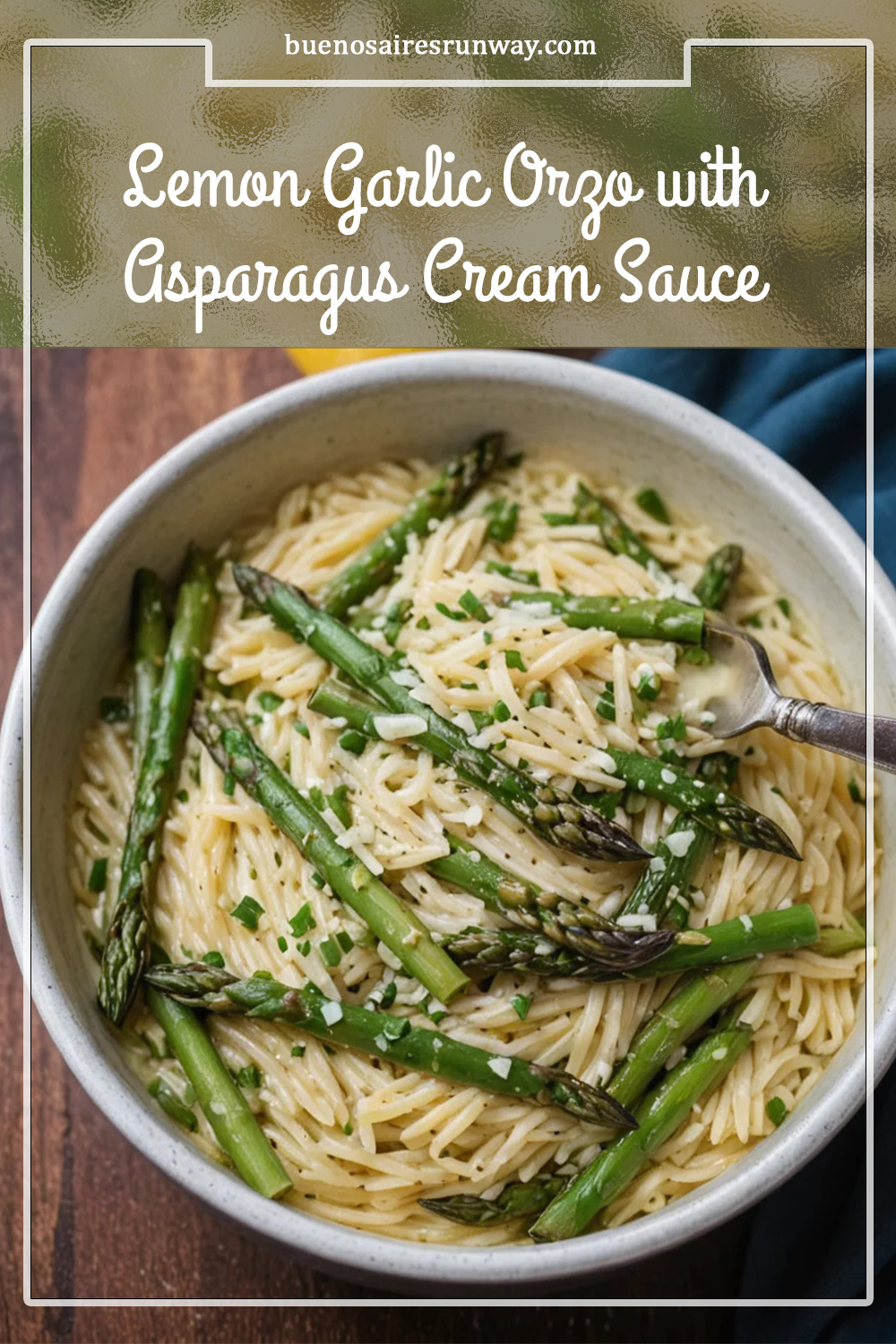 Lemon Garlic Orzo with Asparagus Cream Sauce